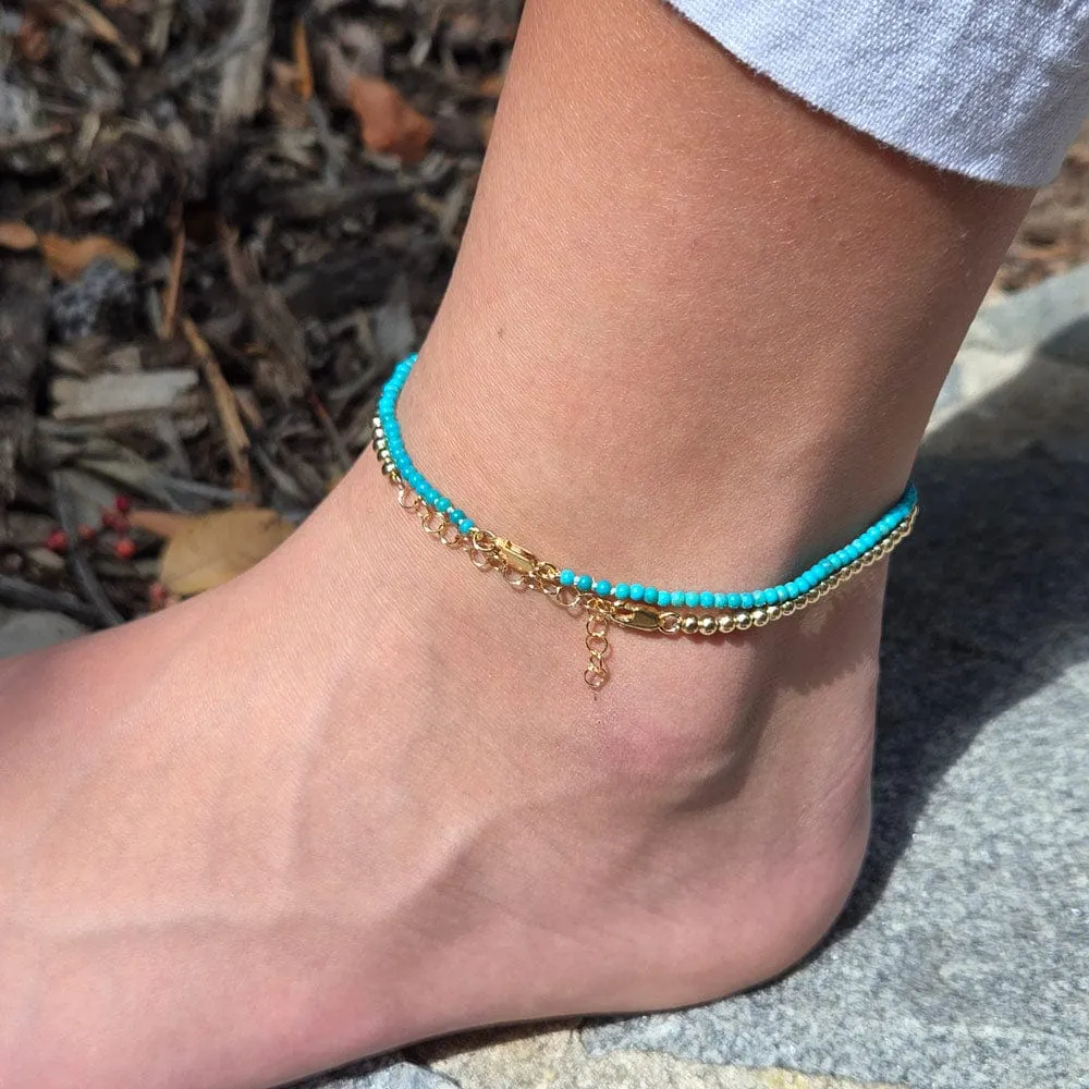 Turquoise Anklet 2mm Beaded