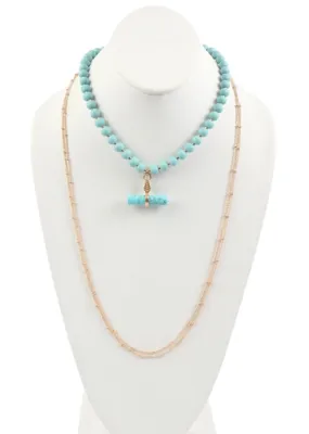 Turquoise Wood Pendant Necklace