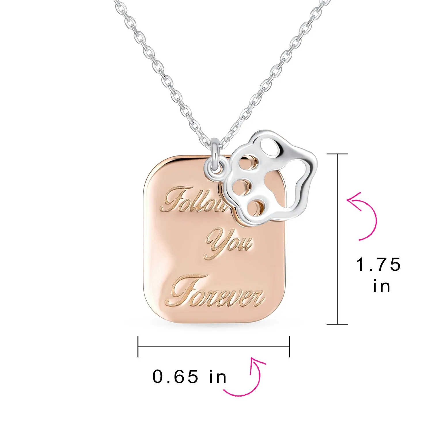 Two Tone Paw Prints Dog Tag Pendant Necklace Rose Gold & Sterling Silver
