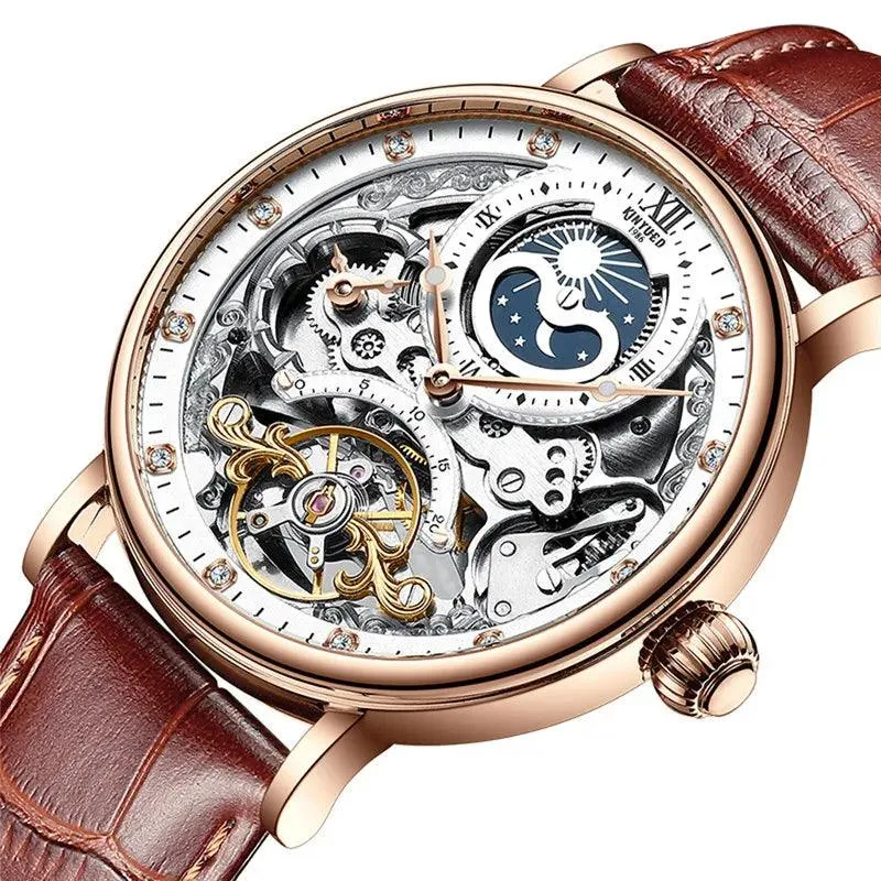 Uhren Herren Roségold Skelett Tourbillon Automatik Mechanische