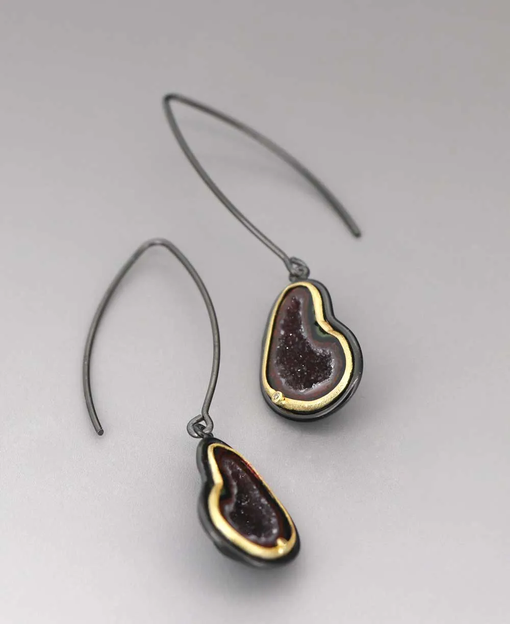 Unique Agate Geode Threader Earrings