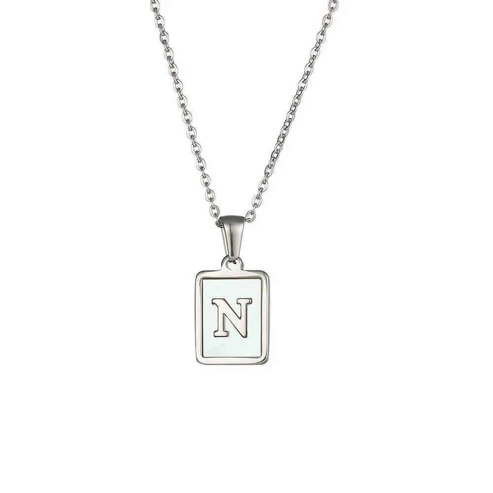 Unisex Square Letter Engraved Pendant Necklace