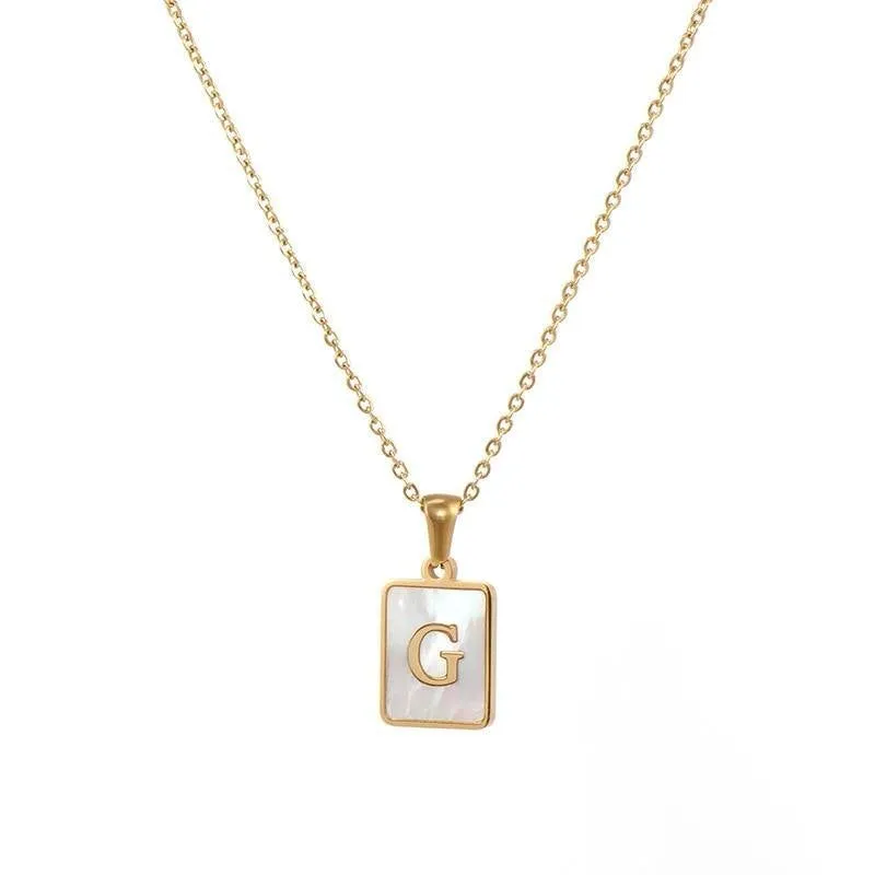 Unisex Square Letter Engraved Pendant Necklace