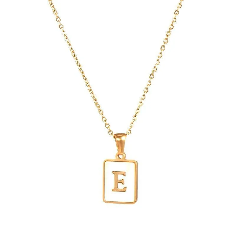 Unisex Square Letter Engraved Pendant Necklace