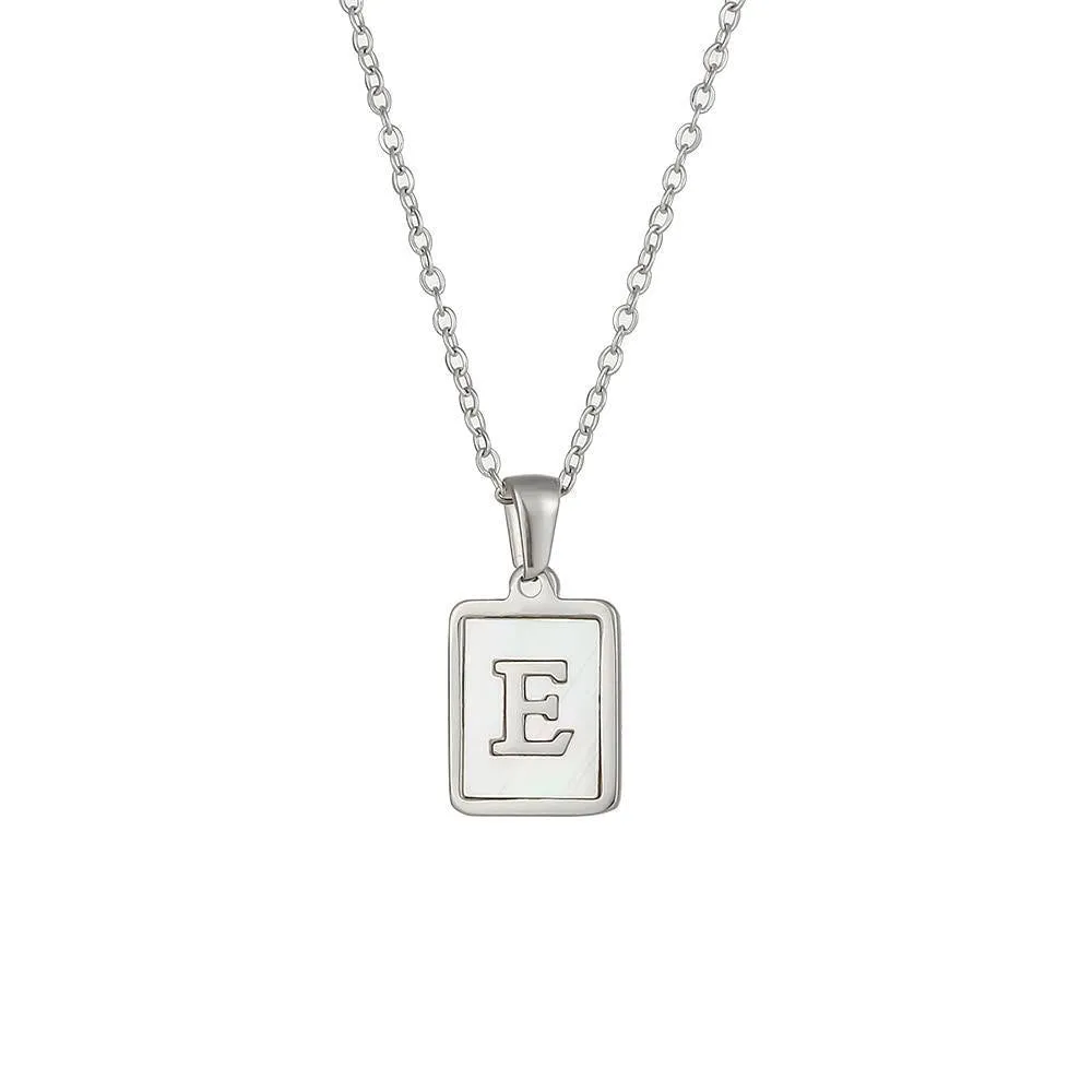 Unisex Square Letter Engraved Pendant Necklace