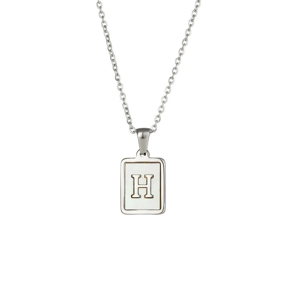 Unisex Square Letter Engraved Pendant Necklace