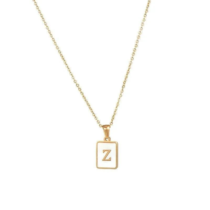 Unisex Square Letter Engraved Pendant Necklace