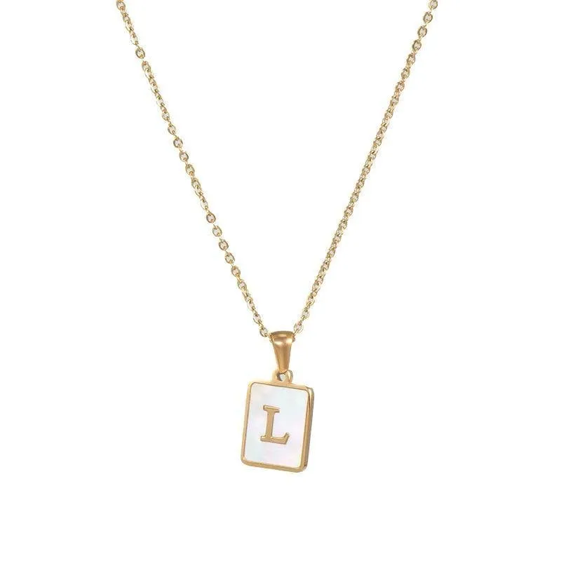 Unisex Square Letter Engraved Pendant Necklace