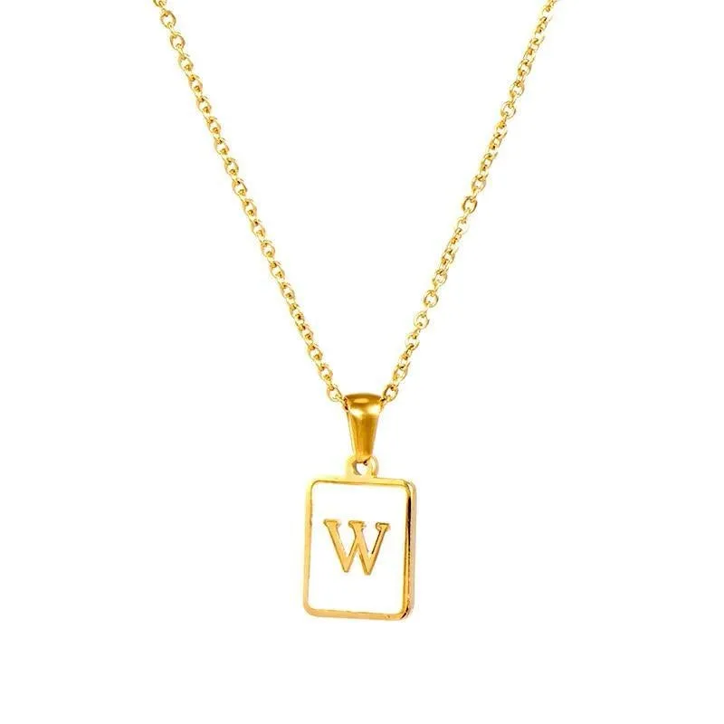 Unisex Square Letter Engraved Pendant Necklace