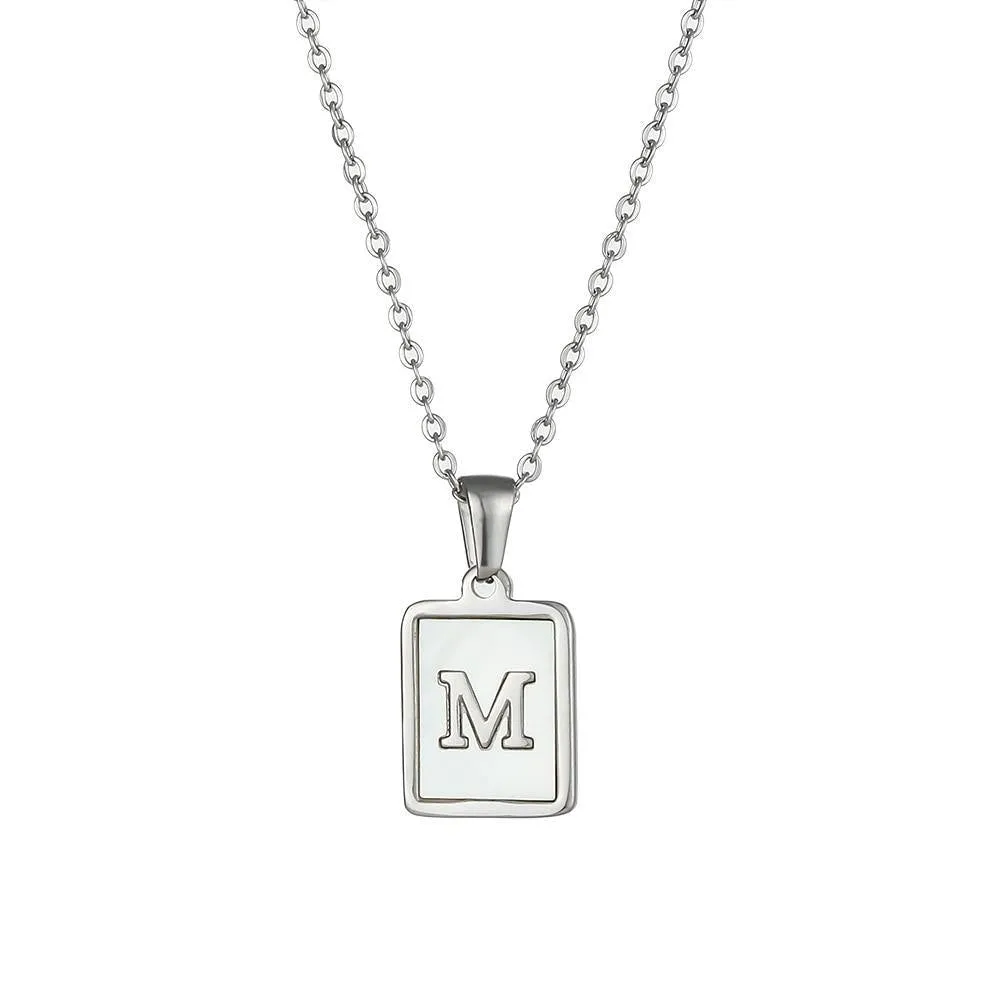Unisex Square Letter Engraved Pendant Necklace