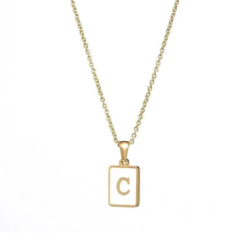 Unisex Square Letter Engraved Pendant Necklace