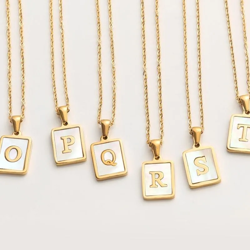 Unisex Square Letter Engraved Pendant Necklace
