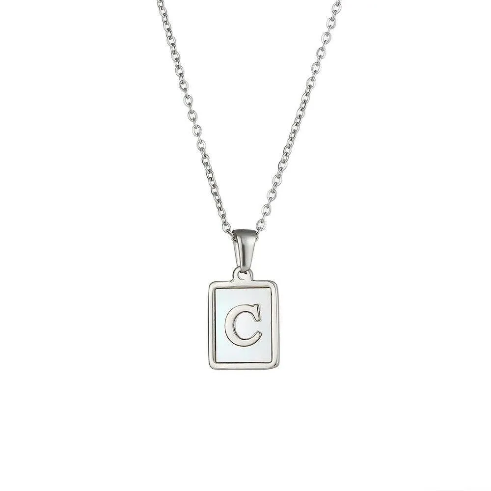 Unisex Square Letter Engraved Pendant Necklace