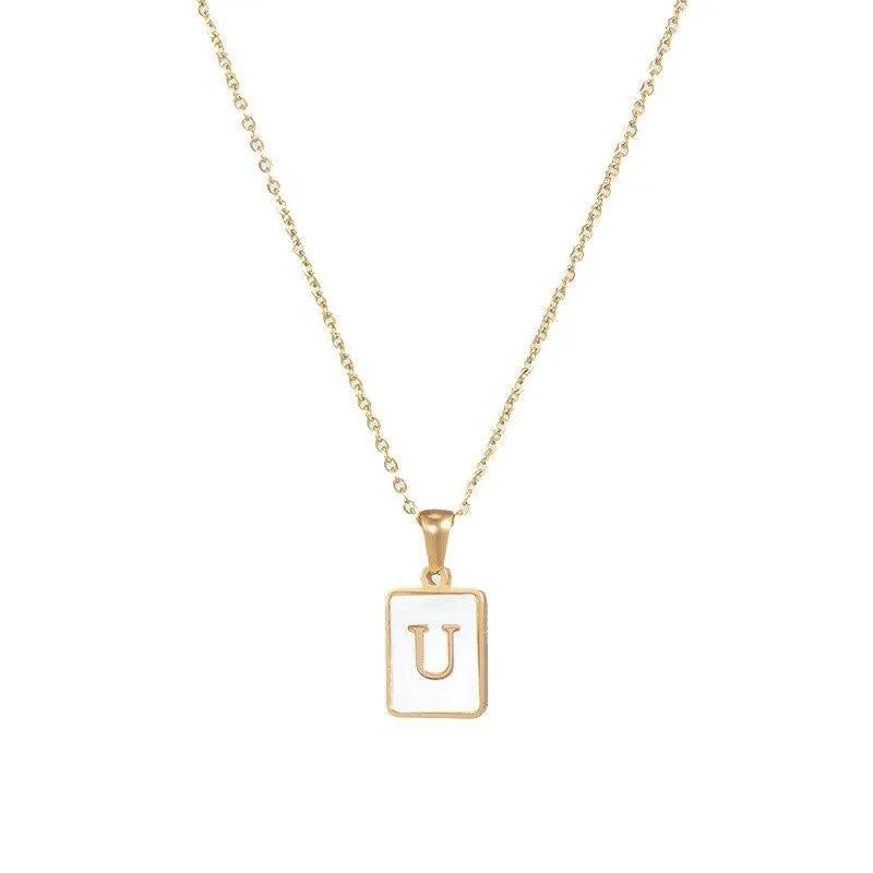 Unisex Square Letter Engraved Pendant Necklace