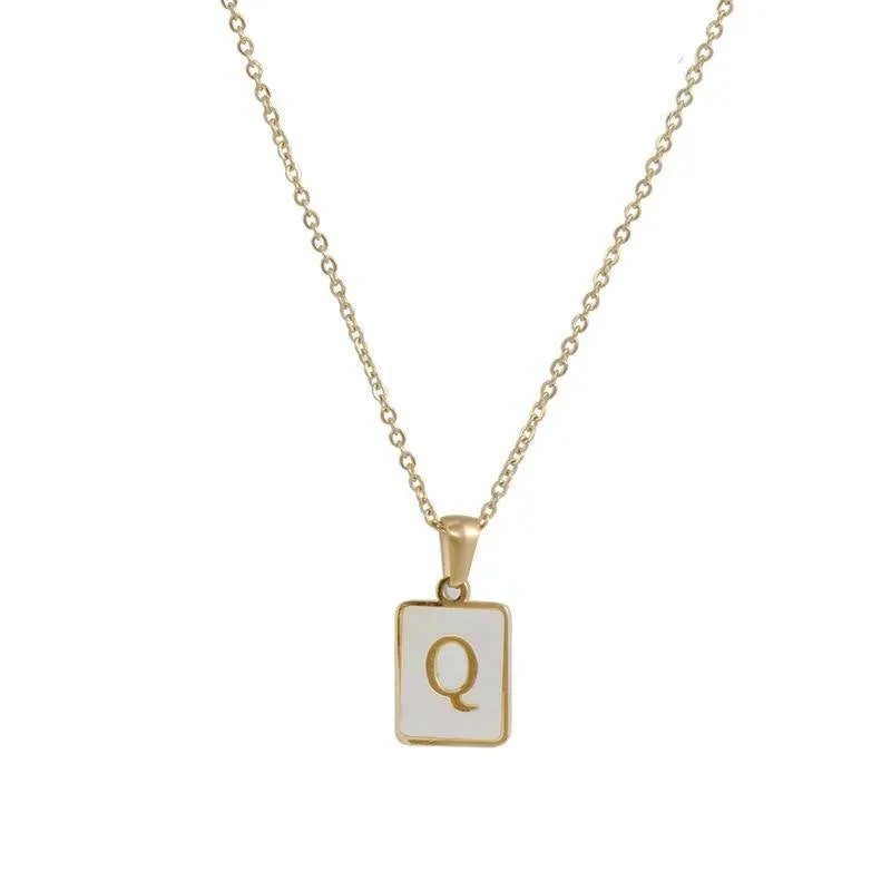 Unisex Square Letter Engraved Pendant Necklace