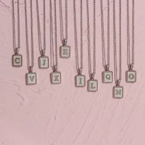 Unisex Square Letter Engraved Pendant Necklace