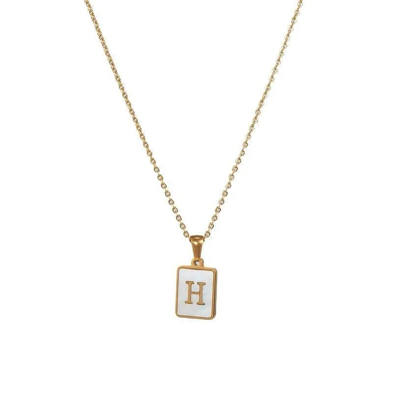 Unisex Square Letter Engraved Pendant Necklace