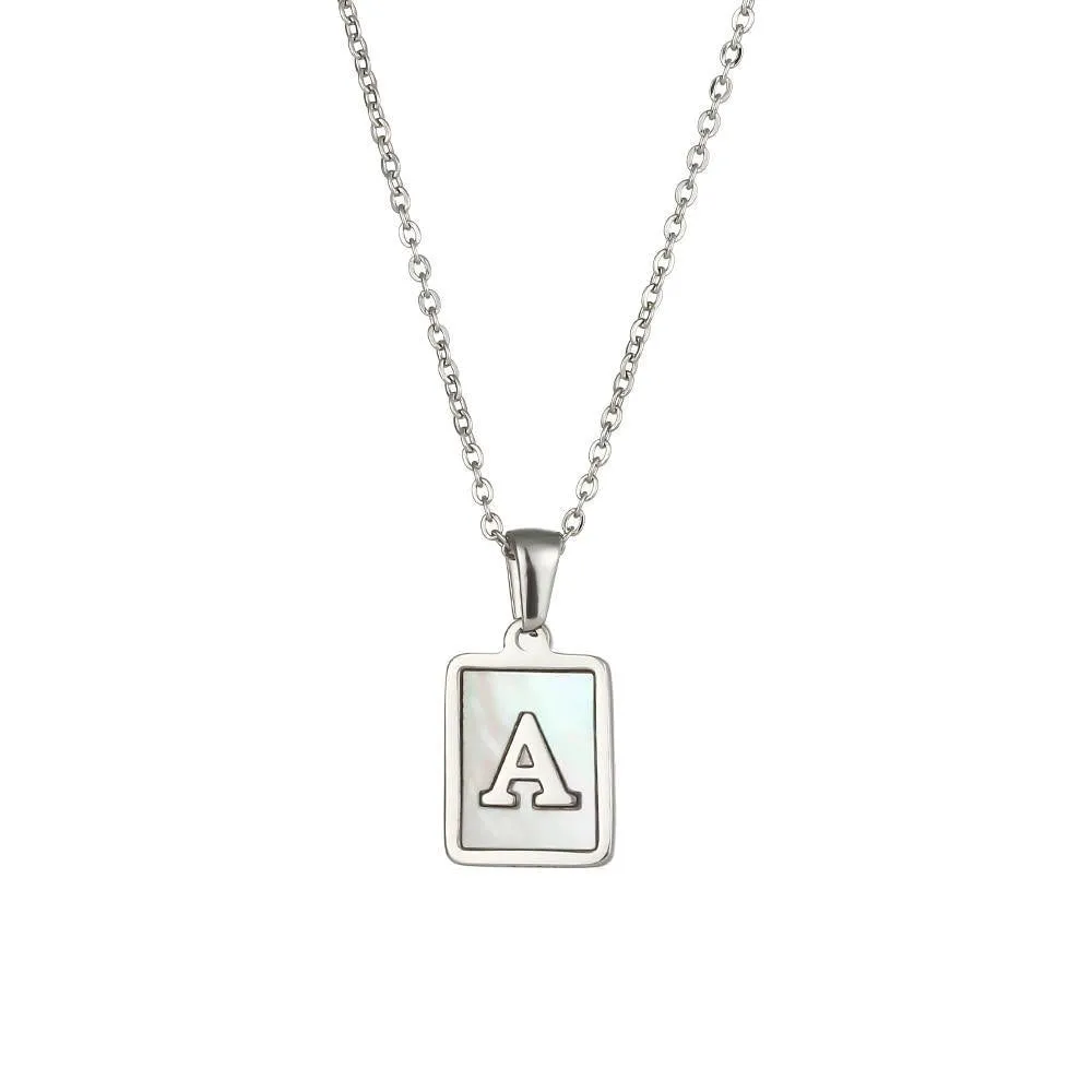 Unisex Square Letter Engraved Pendant Necklace