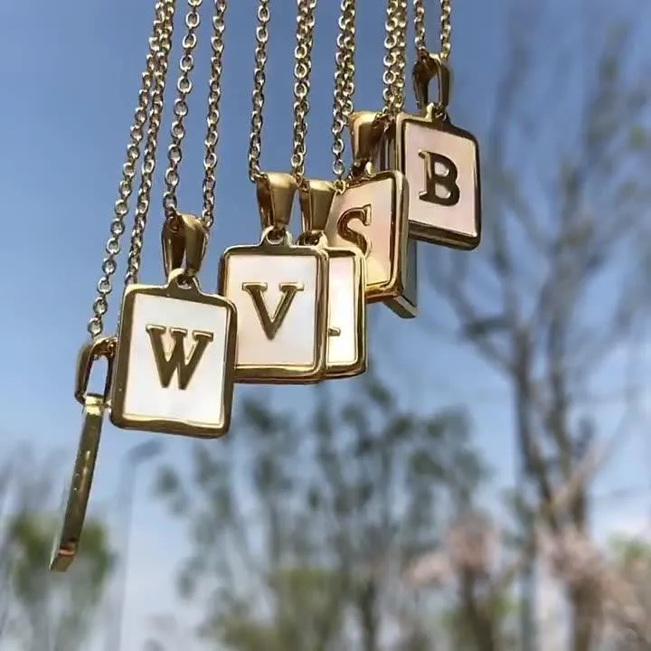 Unisex Square Letter Engraved Pendant Necklace