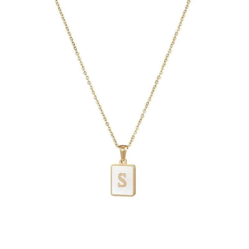 Unisex Square Letter Engraved Pendant Necklace