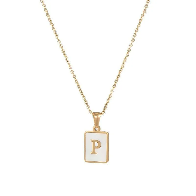 Unisex Square Letter Engraved Pendant Necklace