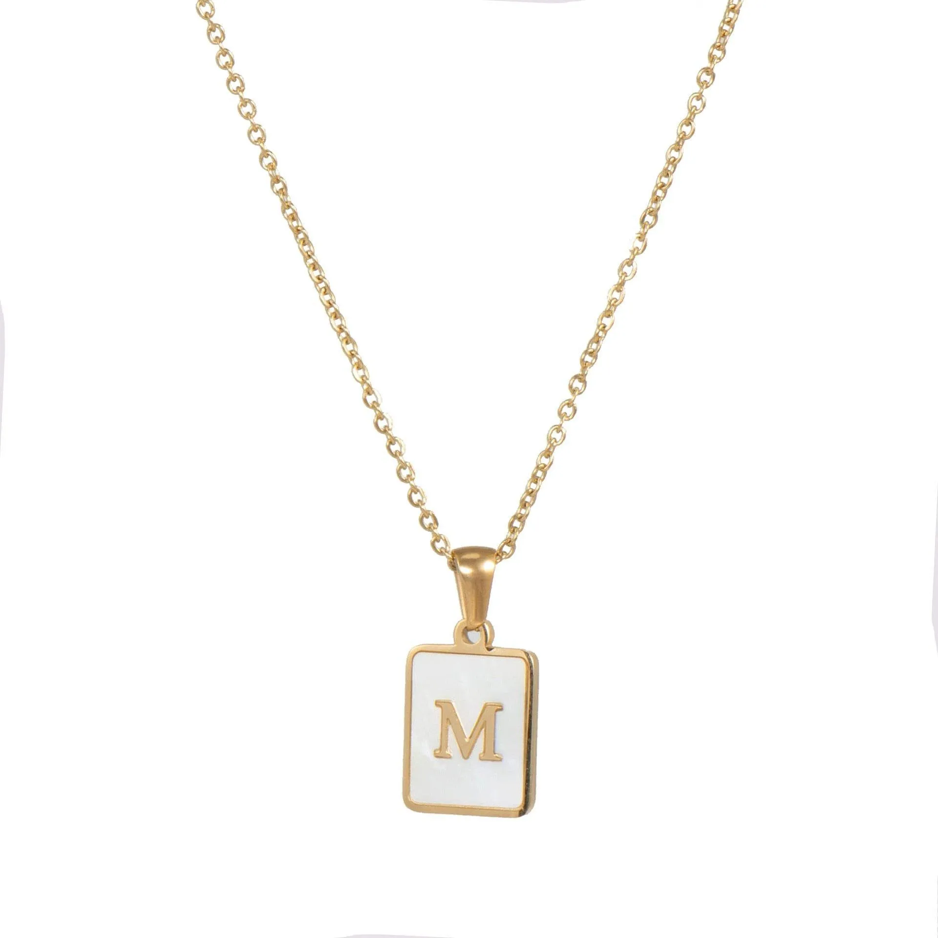 Unisex Square Letter Engraved Pendant Necklace