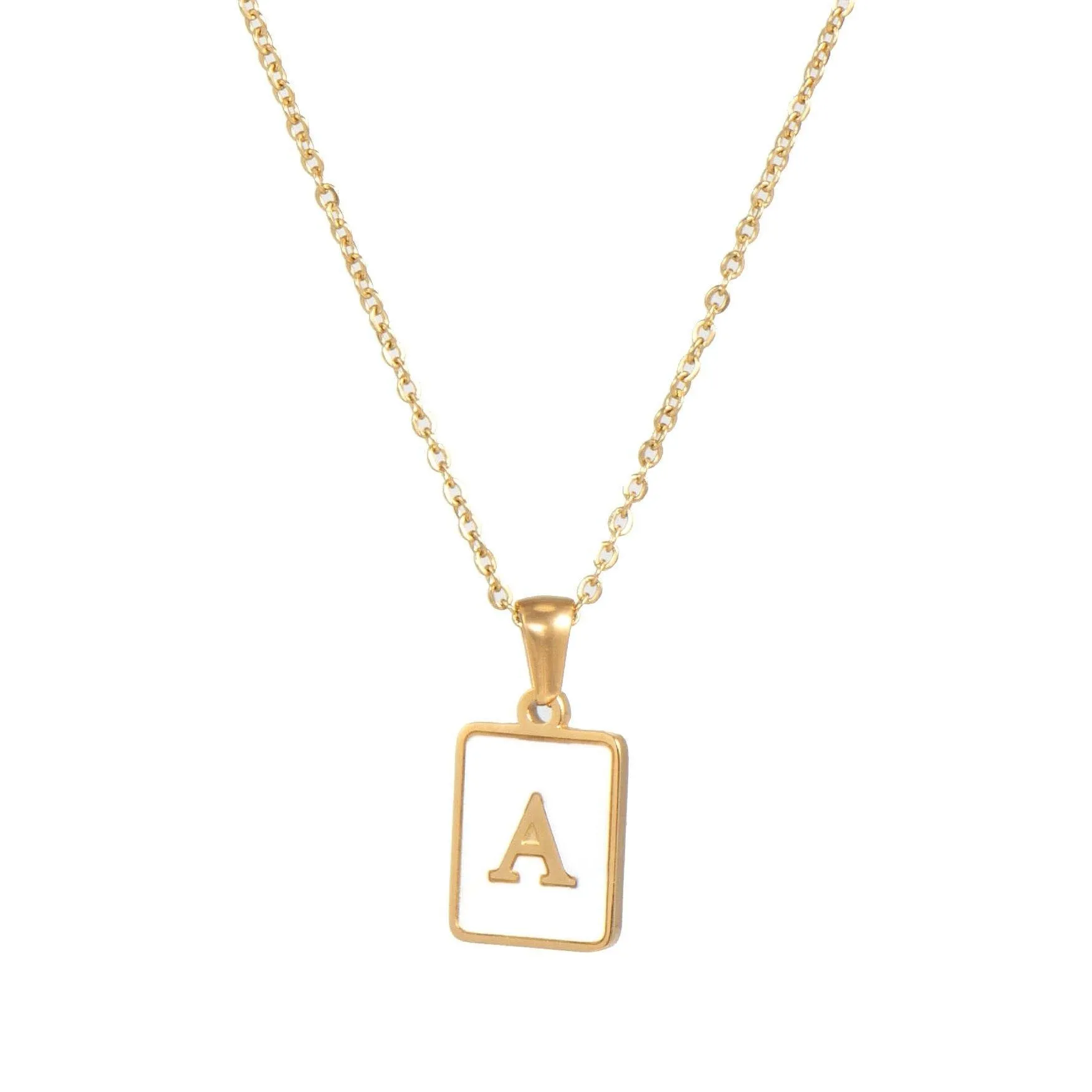 Unisex Square Letter Engraved Pendant Necklace