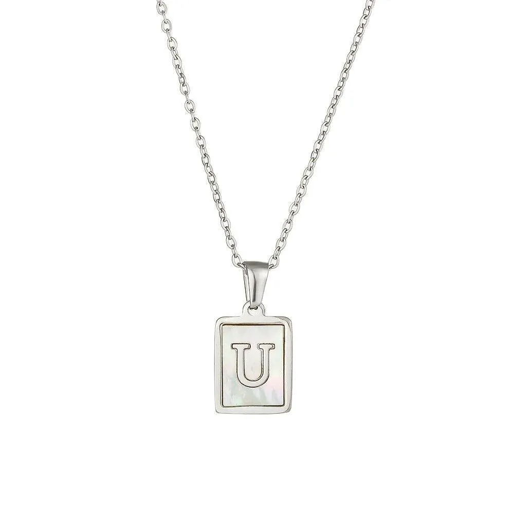Unisex Square Letter Engraved Pendant Necklace