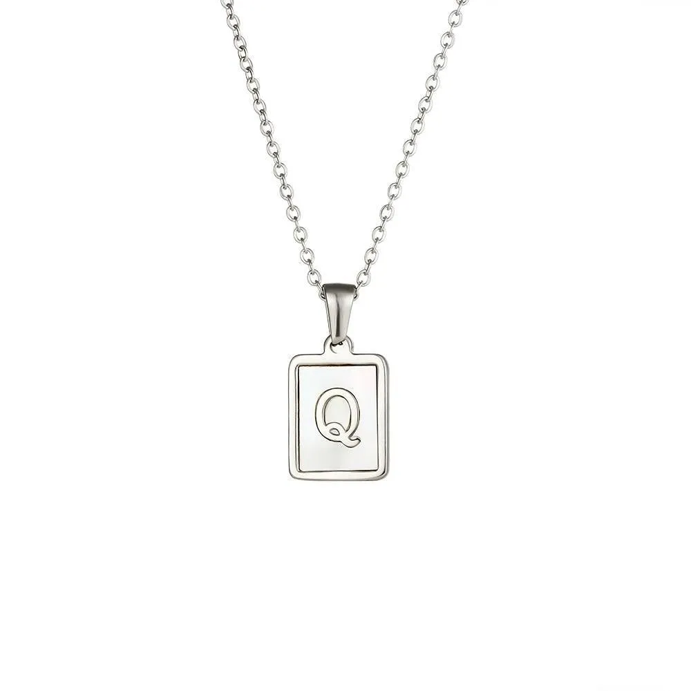 Unisex Square Letter Engraved Pendant Necklace