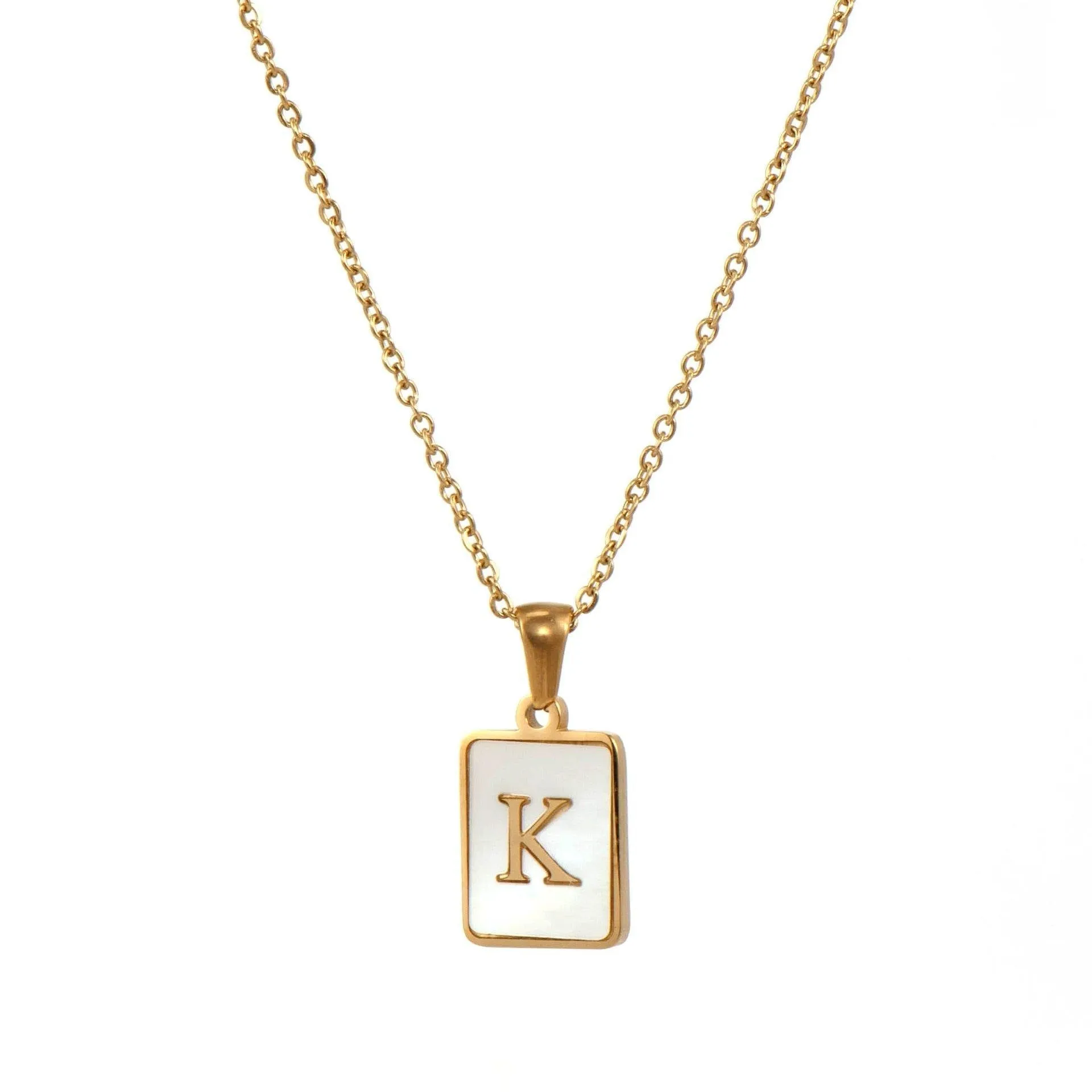 Unisex Square Letter Engraved Pendant Necklace
