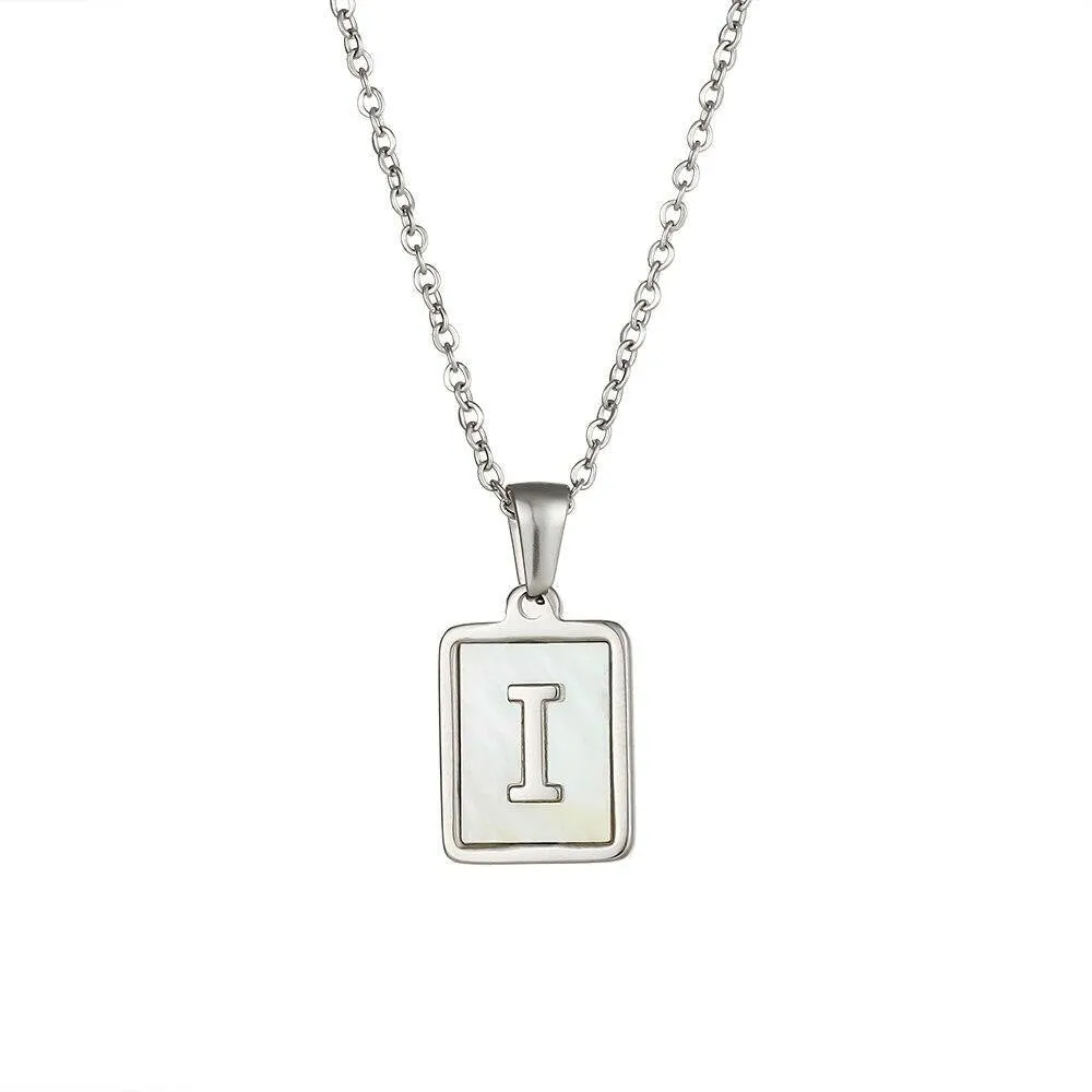 Unisex Square Letter Engraved Pendant Necklace