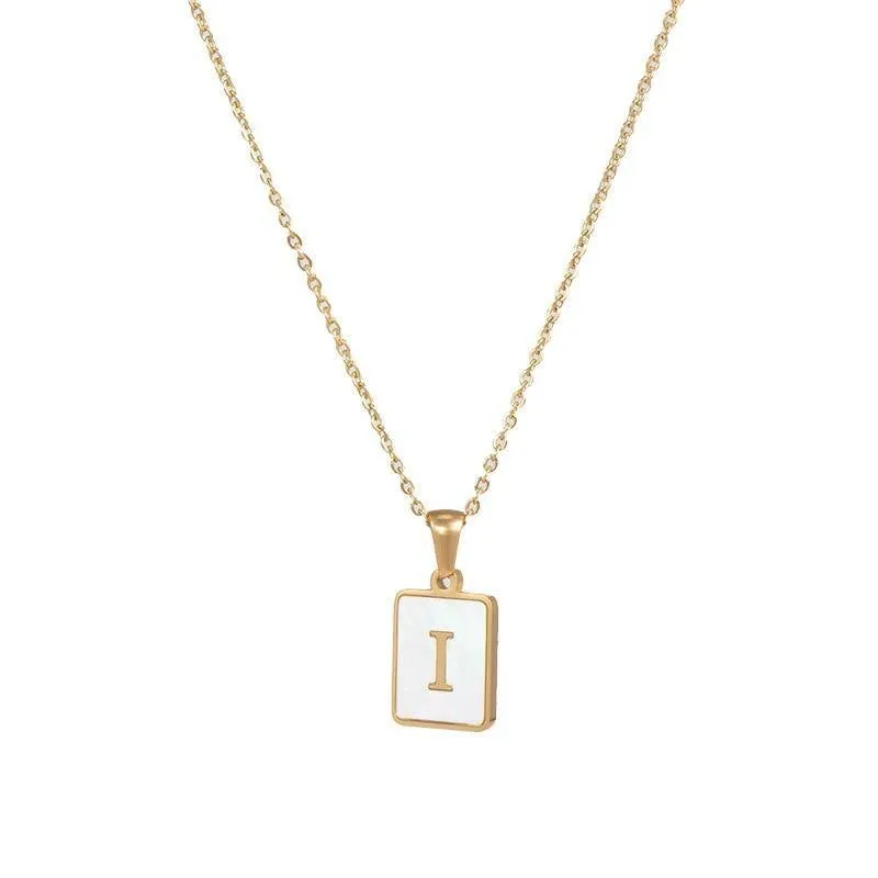 Unisex Square Letter Engraved Pendant Necklace