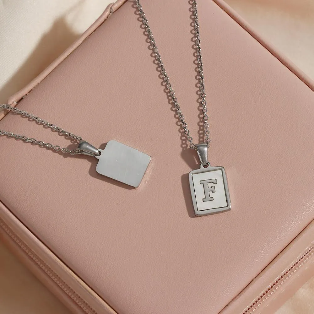 Unisex Square Letter Engraved Pendant Necklace