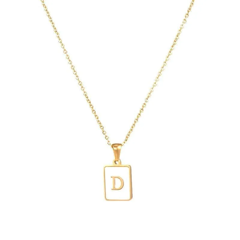 Unisex Square Letter Engraved Pendant Necklace