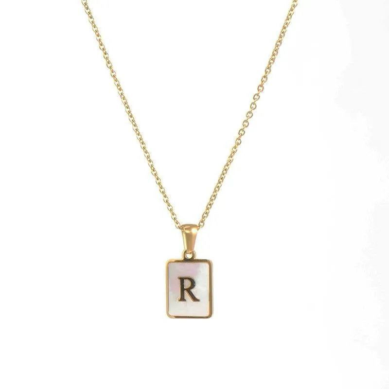 Unisex Square Letter Engraved Pendant Necklace