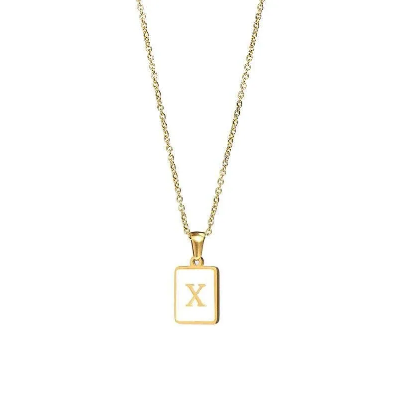Unisex Square Letter Engraved Pendant Necklace