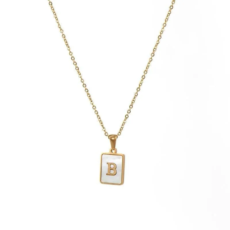 Unisex Square Letter Engraved Pendant Necklace