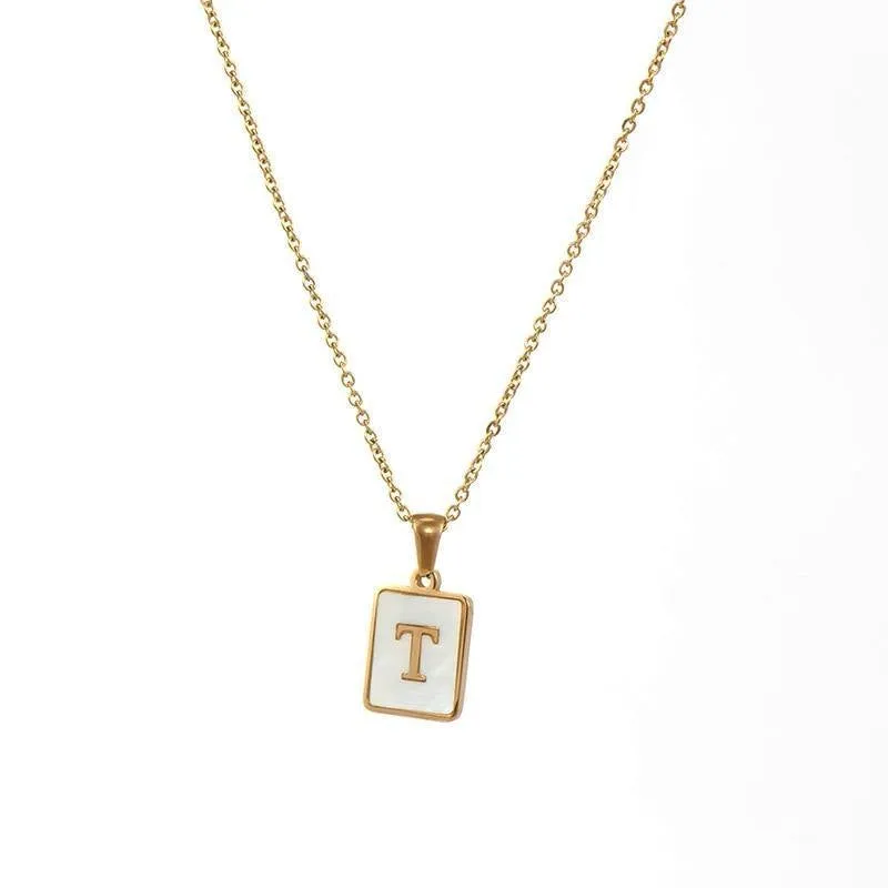 Unisex Square Letter Engraved Pendant Necklace
