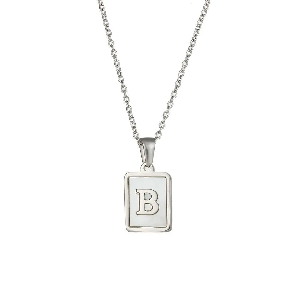 Unisex Square Letter Engraved Pendant Necklace