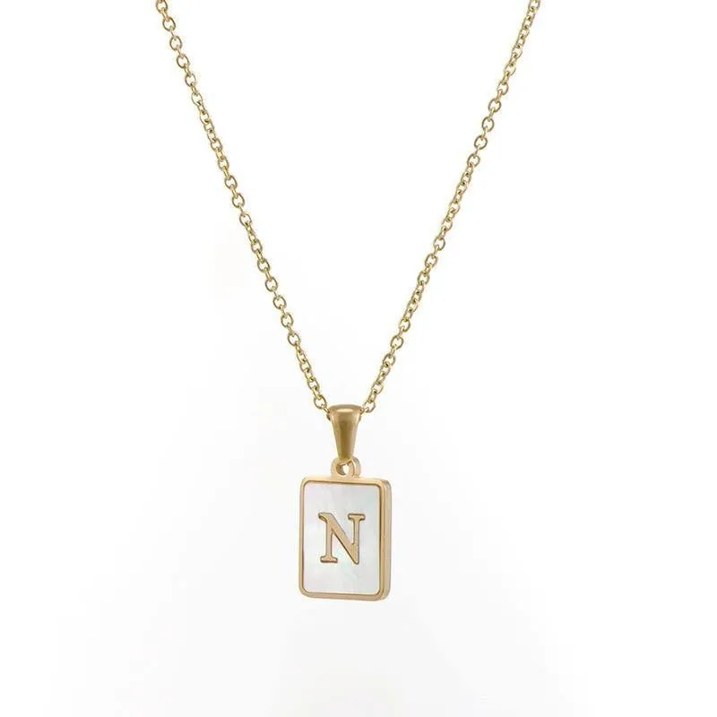 Unisex Square Letter Engraved Pendant Necklace