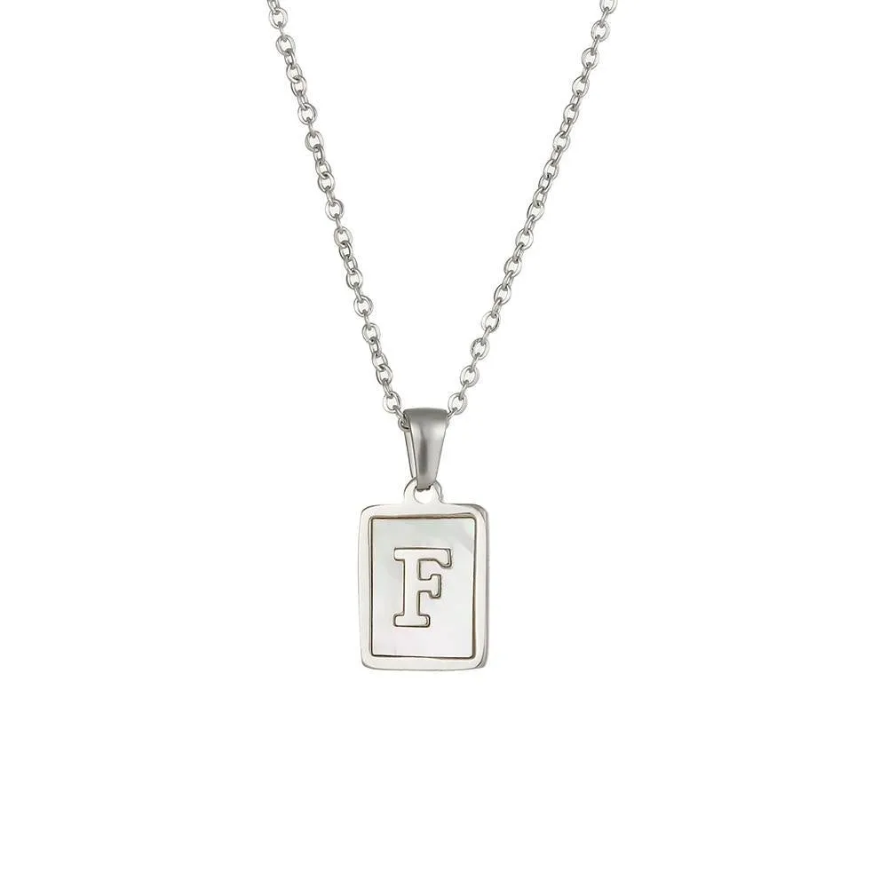 Unisex Square Letter Engraved Pendant Necklace