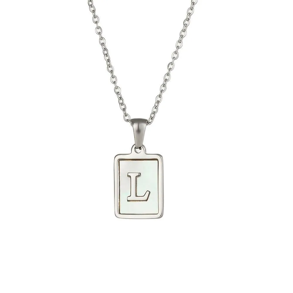 Unisex Square Letter Engraved Pendant Necklace