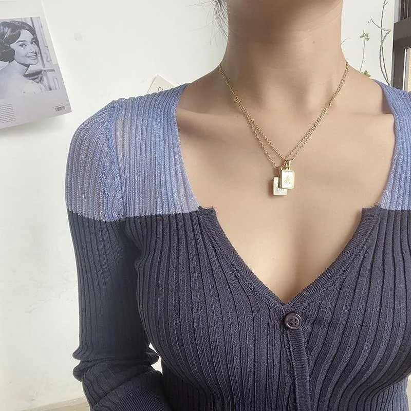 Unisex Square Letter Engraved Pendant Necklace