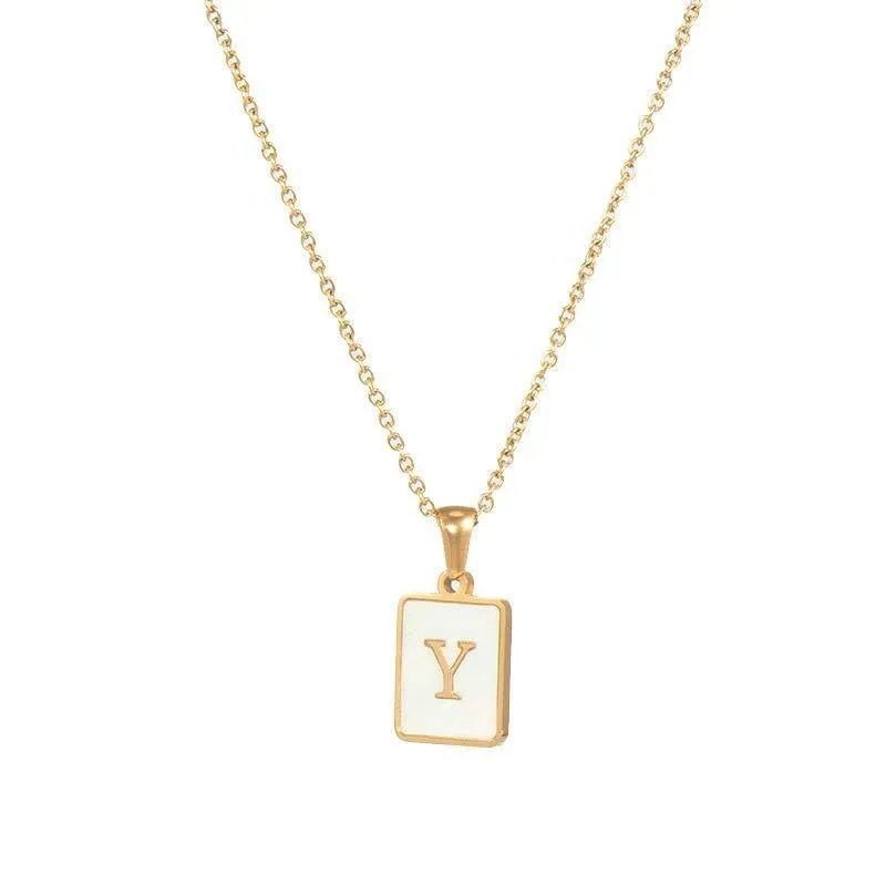 Unisex Square Letter Engraved Pendant Necklace