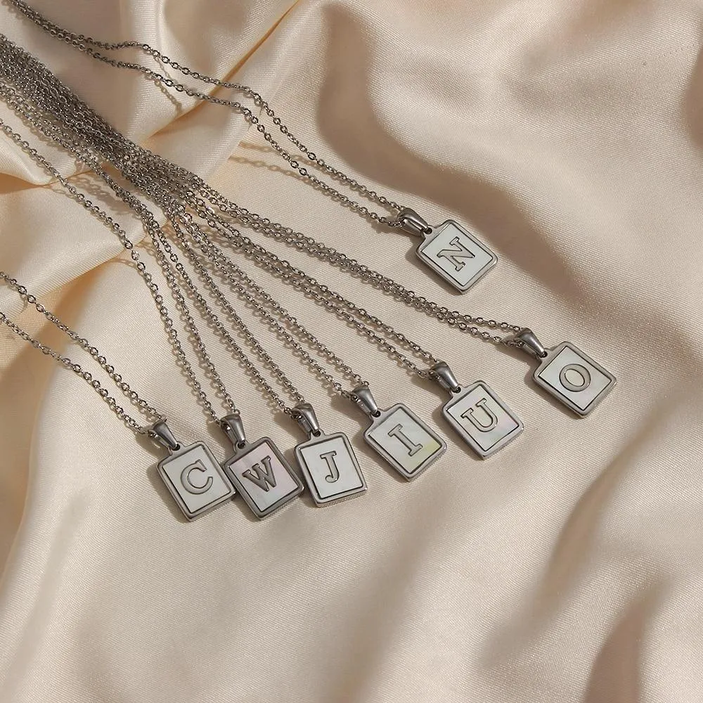 Unisex Square Letter Engraved Pendant Necklace