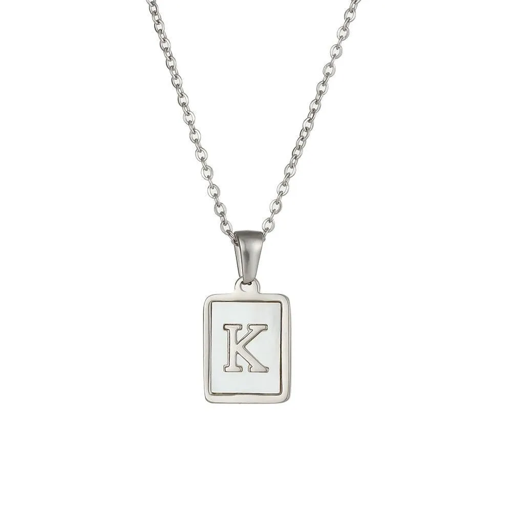 Unisex Square Letter Engraved Pendant Necklace