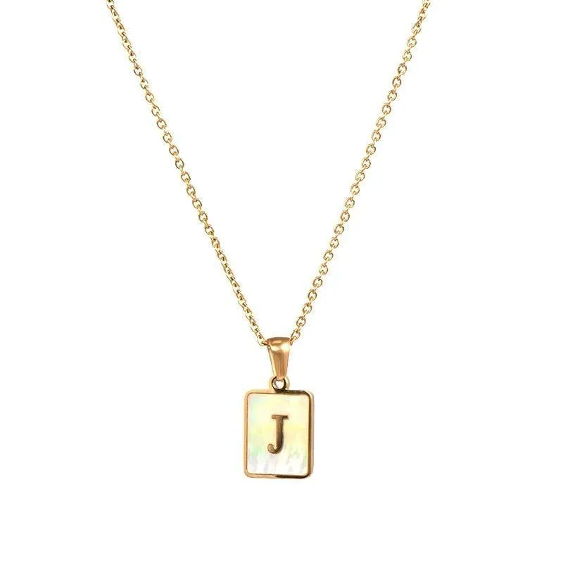 Unisex Square Letter Engraved Pendant Necklace