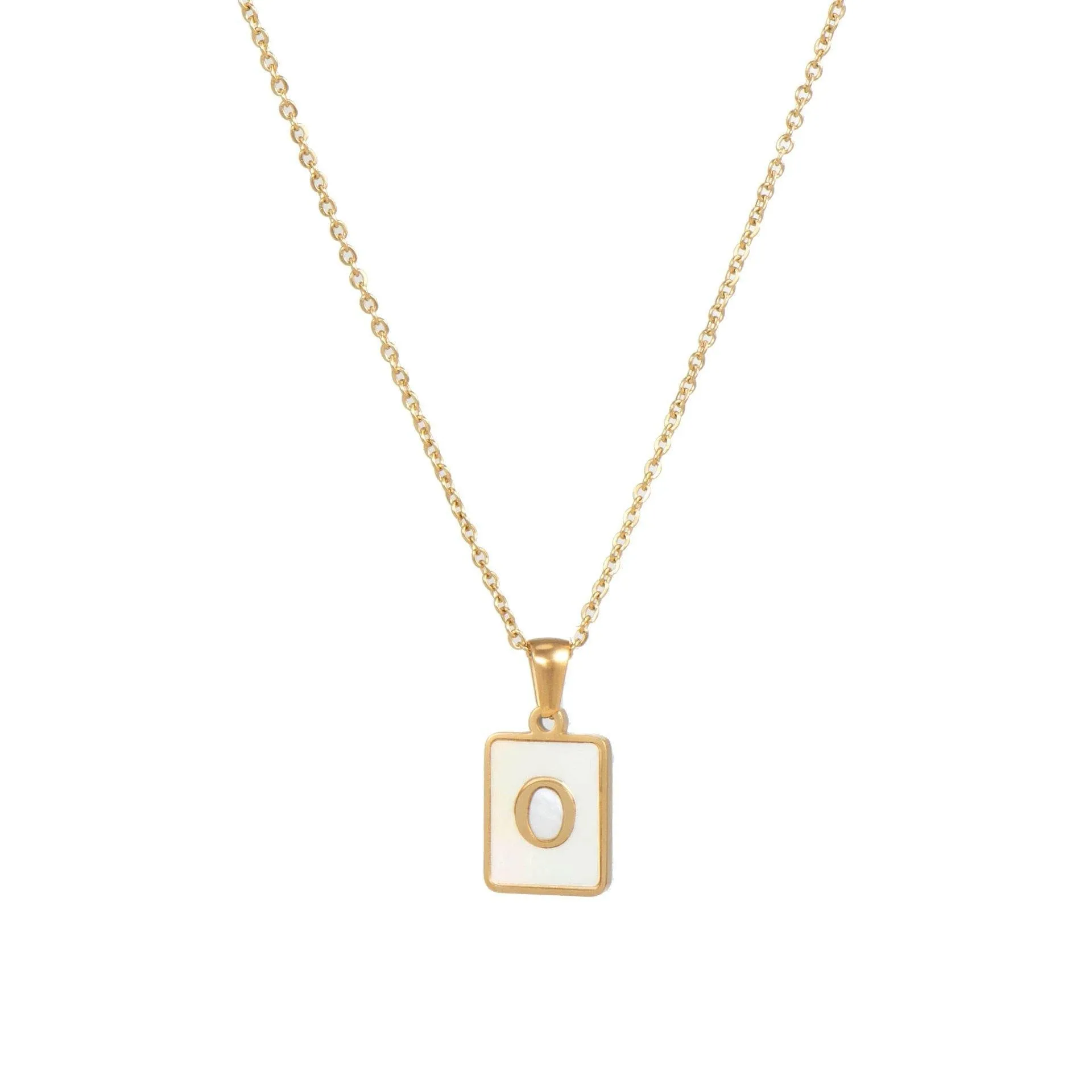 Unisex Square Letter Engraved Pendant Necklace
