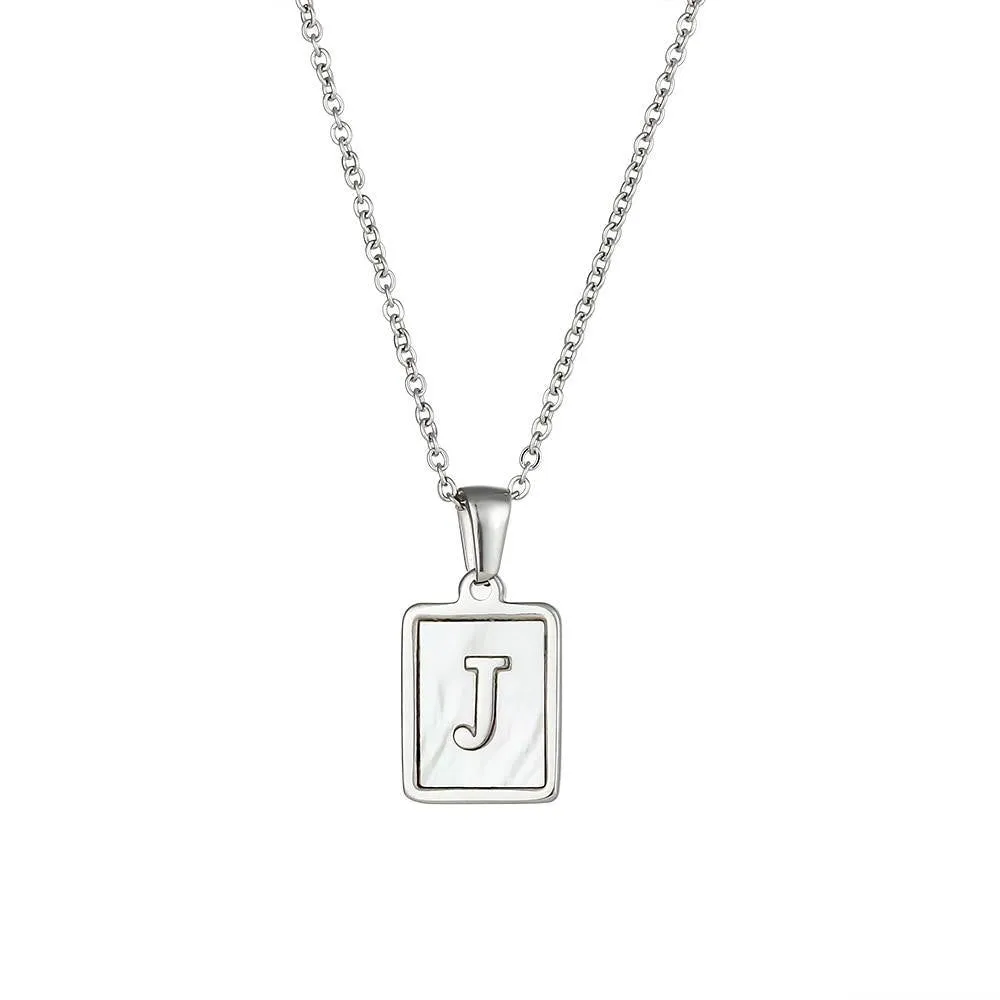 Unisex Square Letter Engraved Pendant Necklace