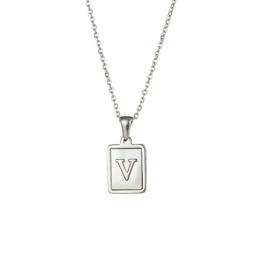 Unisex Square Letter Engraved Pendant Necklace